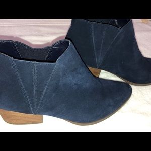 Blue suede booties